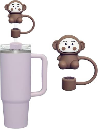 Gray Monkey Straw Cover for Stanley 40&30 Oz Cup, 10mm Silicone Straw Covers Cap for Stanley Cup Accessories, Cute Straw Topper for Tumblers, Straw Cap Stopper for Reusable Straws,Straws