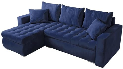 BROMARKT Sofa mit Schlaffunktion Ecksofa L-Form Schlafsofa Couch Bettkasten Wohnzimmer Möbel LUIS Couch 3 Sitzer Bett mit Bezugbehalter 238x150x72 Blau