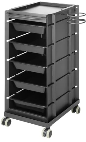 LEIBOU Professional Adjustable Beauty Aluminum Tray Cart, Salon Instrument Trolley Stand with 5 Casters and Accessory Caddy, Large Tray, Beauty Tool Trolley Service Cart (Black-CR-314B)
