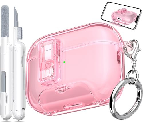 Funda MHYALUDO para AirPods Pro de 2.ª generación: Transparente, antigolpes y antiamarilleo de Grado Militar, con Puerto de Carga a Prueba de Polvo y Soporte, Incluye Kit de Limpieza. Negro Cristal.