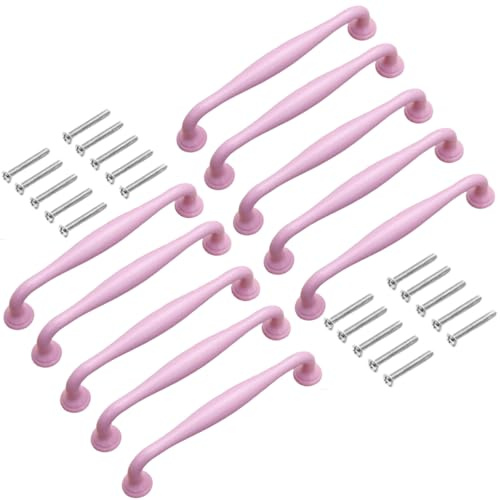 ENIXWH 10 Stück Möbelgriffe Bogengriff Schrankgriff Zinklegierung Bunt Schubladengriff Handgriff für Bücherschrank Kleiderschrank Schublade (Rosa, Bohrlochabstand: 128mm)