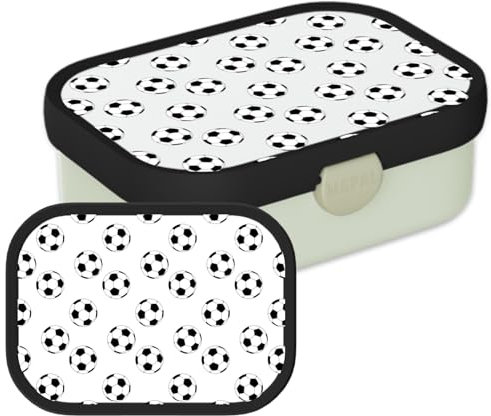 Mepal Brotdose für Kinder - Bento Lunchbox - Fußball - Jausenbox mit Bento-Fach & Gabel - Meal Prep Box Clip-Verschluss - BPA-frei & Spülmaschinenfest - 750 ml - Kleine Fußbälle