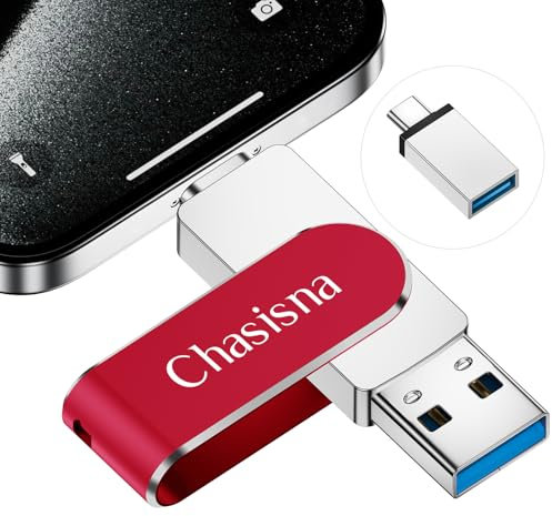 Chasisna iPhone Speicherstick 256GB, 3 in 1 Speicherstick für Phone, pad, PC und Android, USB Stick mit 1OS, TypeC und USB-Anschluss(Rot)
