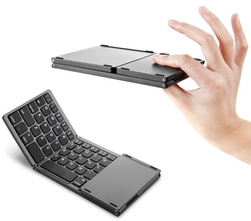 Tastiera pieghevole BT Tastiera wireless portatile con batteria ricaricabile integrata Touchpad Design pieghevole a 3 strati Interruttore rapido compatibile con Windows Android iOS