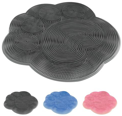 Silicone Shower Foot Back Scrubber Pad, Wall-Mounted Slip Suction Cups, Cat Scratch Shape, for Exfoliating Women and Men (Gray)