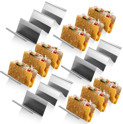 6 Pcs Soporte para Tacos, Soporte de Taco de Acero Inoxidable, Bandeja para Taco con Asas, para Hot Dogs, Tortillas, Sándwiches, Panqueques