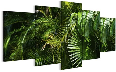 LUMASOUL Wandbilder Wohnzimmer 5-teilig Leinwandbild Dschungel 150x75 cm | Mehrteilige Wanddeko für Schlafzimmer, Flur, Büro