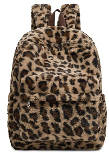 Myhozee Rucksack Damen Klein Felltasche Plüsch Cityrucksack Damen Kleiner Rucksack Mini Casual Daypack Backpack Women Modern für Freizeit Reisen Schule Arbeit Brauner Leopardenmuster