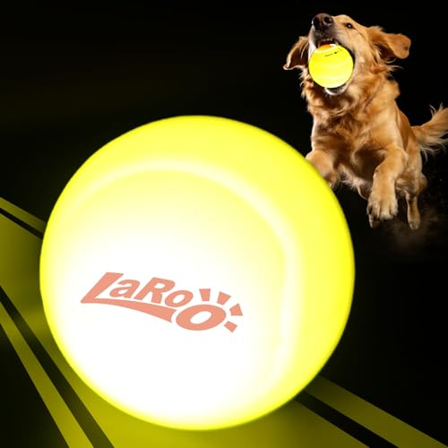 LaRoo 26 LED Hundeball Leuchtball – Interaktiver Spielball für Kleine & Mittlere Hunde, Type-C Aufladbar, BPA-freies Silikon, IP56 Wasserdicht, Bewegungsaktiviertes Licht für Nachtspielen