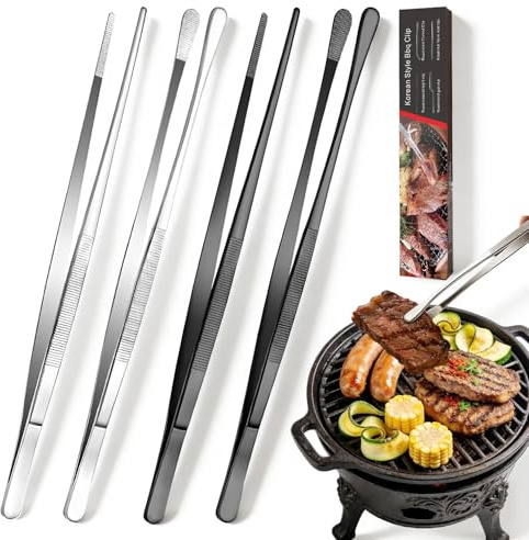 4 Piezas Pinzas Cocina Acero Inoxidable 30 CM 2 Estilos de Pinzas | Pinzas de Cocina Redondas y Puntiagudas, Pinzas Emplatar con Extremos Dentados Antideslizantes,Cocinar Emplatar,Negro y Plata