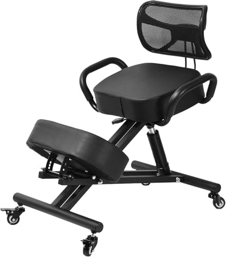 Ergonomic Kneeling Chair with Back Support, Height Adjustable Stool for Home and Office, PU Kneeling Chair for Desk to Relieve Back Discomfort, Thick Moulded Foam Cushions Brake Casters