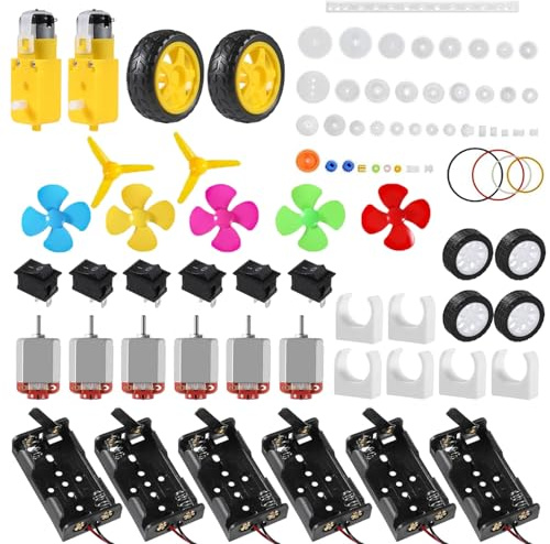 ALAMSCN Mini Motors Kit 130 Micro DC Motor und AA Batteriehalter Getriebe Wippschalter Propeller für DIY Wissenschaftliche Experimente
