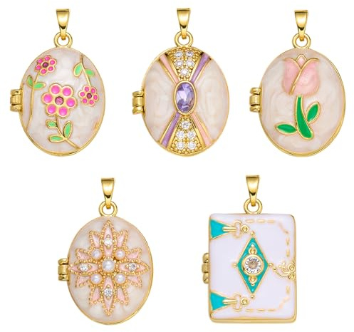 LEGENTLISUR 5 Stück Goldener Medaillon Charms Anhänger Für Armbänder Vintage Fotorahmen Anhänger Messing Pendants Mit Zirkonia Für Schmuckherstellung Halsketten Ohrringe DIY Zubehör
