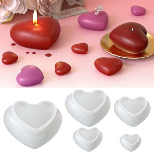 5 Stück Silikonformen Gießformen Herz FORMVERSITY, Silikonformen Herz Kerzenformen Zum Gießen, Gipsformen Zum Gießen Liebe Gips Zum Gießen Formen Heart, 3D Gießform Kerzen für Bastelarbeiten