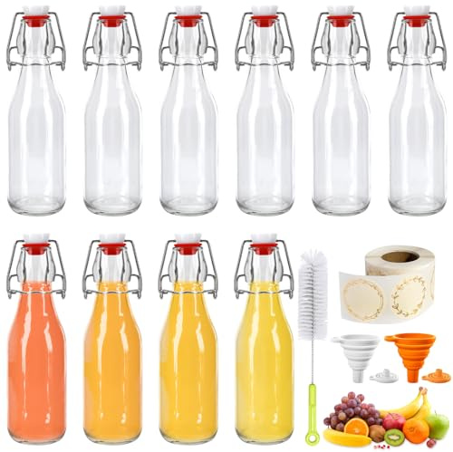 10 Botellas de Cristal 250ml,Botellas de Vidrio Reutilizables Botella