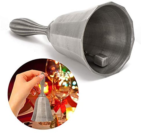 Yctze Handglocke aus Zinklegierung, Laute Signalglocke Im Retro-Design, Glocke mit Galvanisiertem Gold-Silber-Bronze-Finish, Ideal für Abendessen, Bar, Unterricht, Service-Weckruf (altes Zinnsilber)