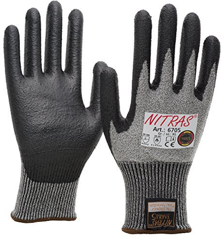 20 Paar NITRAS 6705 Schnittschutzhandschuhe Taeki5, Stufe 5, PU Beschichtung, schwarz/grau, Gr. S - XXL (XXL) (XXL)