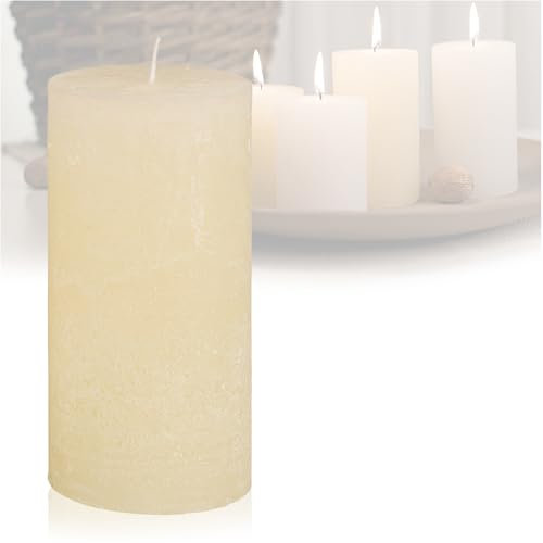 Candelo Hochwertige Kerze Weihnachten Ambiente Rustik - Creme - Rustic Stumpenkerze 12cm lange Brenndauer ca. 54 Std Weihnachtskerzen Adventskranz