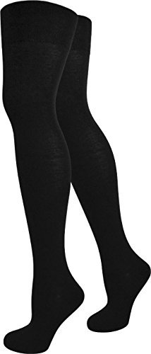 normani Damen Overknees Geringelt Baumwolle mit Elasthan Uni oder Ringel Farbe Schwarz