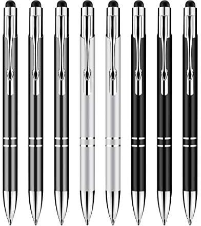 Eingabestift, 8 Stück Zoonnis 2 in 1 Universal kapazitive Stylus Stifte für Touch Screens Gerte,Hochempfindlich für Apple iPad iPhone Tablets Kindle Samsung Galaxy,Kugelschreiber(Schwarz+Silber+Grau)