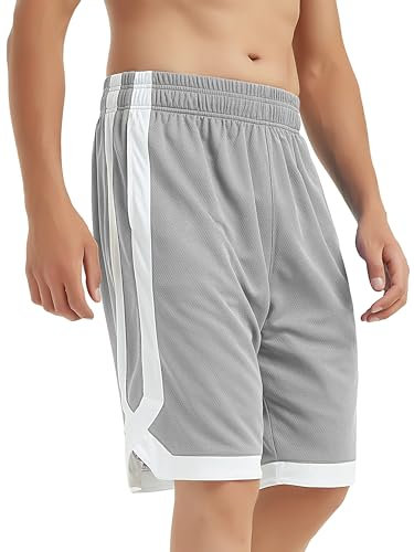 TopTie Herren Sport Shorts, Basketball Trainingsshorts Kurze Sporthose mit Taschen-Grau-L