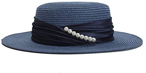 LTSWEET Strohhut Damen Outdoor Sommer Sonnenschutz Natur Kreissäge Strohhut Party Beach Cap Soft Atmungsaktiv UV-Schutz Verstellbarer Kordelzug Klassische Panama Hut Erwachsene,Blue