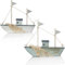 com-four® 2X Maritimes Deko Schiff aus Holz - Fischkutter mit Fischernetz und Muscheln - Holzschiff zur Dekoration - Nautische Deko Segelboot [Farbauswahl variiert!] (02 Stück - Holzdekoschiff 16 cm)