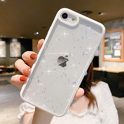 ZTUOK Compatible with iPhone 7/8/SE 2020 /SE 2022 Case for Girls,Soft Slim Fit Full-Around Protective Cute Clear Sparkly Bling Star Phone Case Glitter Cover for iPhone 7/8/SE 2020/SE 2022-White