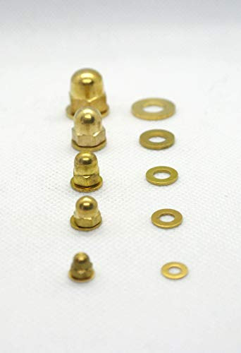 Messing Set 5 Kuppelmuttern und 10 Unterlegscheiben Form A M3 M4 M6 oder M8 DIN1587 und DIN125A (M4, 4mm (5 Hutmuttern und 10 Unterlegscheiben)