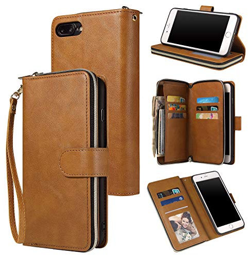 nancencen Handyhülle Kompatibel mit Apple iPhone 7 Plus / 8 Plus, Lederhülle Flip Cover Brieftasche Hülle Kreditkartenschlitz (9 Karten) für Apple iPhone 8 Plus Schutzhülle -Braun