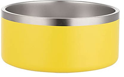 Gteller 304 Stainless Steel Double Wall Dog Bowls, BPA Free Non-Slip Pet Dishes,Cat Food& Water Bowl with Rubber Base No Spill(32oz, Yellow)
