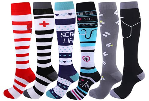 Cheeroyal Lot de 6 paires de chaussettes de compression 20-30 mmHg pour homme/femme – Récupération d'allaitement – Course à pied, maternité, vol, voyage, santé, sport (petit/moyen)