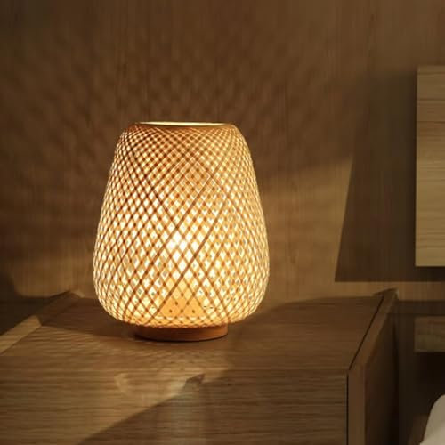 GUANSHAN Bambou Tissage Lanterne Lampe De Table Lampe De Chevet Style Japonais Simple Décoratif Lumineuse Éclairage Bureau Abat-Jour pour Chambre, Salon