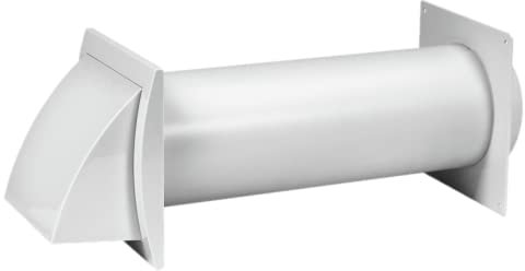 4 Inch / 100 mm Through-Wall Ventilation kit - Adjustable - Louvered Dryer Vent Hood with Pipe and Duct Connector - White - Plastic - with Built in Gravity Damper