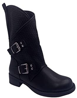 STILL Stivale Stivaletto Traforato Tacco Basso Comodo Moda Nero 37 Nero