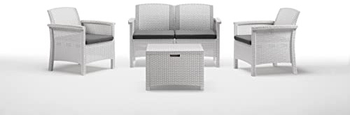 BICA Set Venezia 2 Gartenmöbel-Set, 2 Sessel, 1 2-Sitzer-Sofa, Beistelltisch und Sitzkissen, Weiß