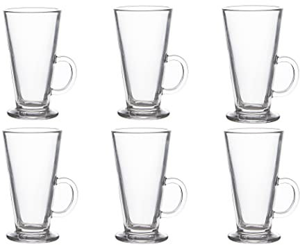 poundsaver Tall Funnel Clear Glasses for Iced Coffee, Tall Coffee Mugs with Handle, Large Size Glass for Latte, Cappuccino, Hot Chocolate, Big Plain Glasses (Set of 6)