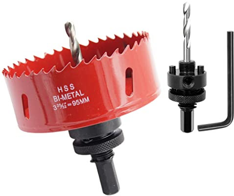 Scie cloche 95mm, LAIWEI A2 mèche cloche à arbre pour usage intensif, foret 4341,outil de perçage pour percer des trous dans différents types de bois, aluminium, PVC, etc.