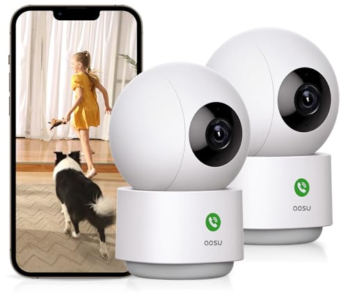 AOSU 2K QHD inomhus babymonitor stöder en touch-samtal, 360° pan-tilt scener, heminredning, övervakning med rörelsespårning, kompatibel med Alexa, 5G och 2,4G wifi