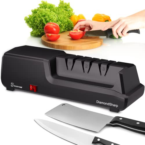 Priority Chef Electric Knife Sharpener for Kitchen Knives, Powerful Motor with Precision Guides and Professional Diamond Abrasives, Expert Automatic Angle Detection For Sharper Knives - Black