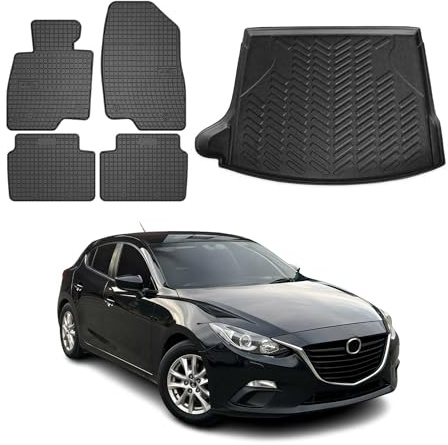 OMAC Fußmatten Kofferraumwanne für Mazda 3 2014-2018 TPE 5tlg Schwarz | inkl. Kofferraumwanne (Satz), Gummimatten, Automatten, Allwetter, Antirutsch, fahrzeugspezifisches Produkt, wasserdicht