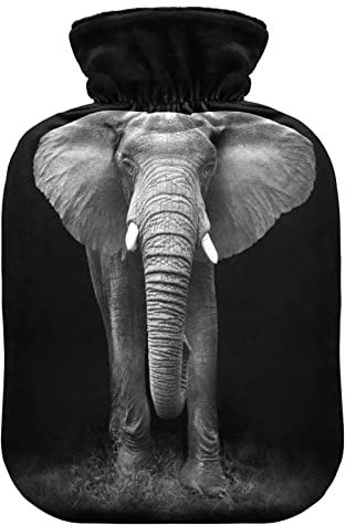 YOUJUNER Wärmflasche mit 3D Tier Elefant Bezug 1 Liter Große Wärmflasche Warm Komfort Handfüße Wärmer