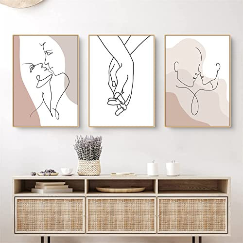 Trayosin 3er Wandbilder Set Boho Pampasgras, Beige Bilder für Schlafzimmer und Wohnzimmer, Vintage Poster ohne Rahmen (50x70cm)