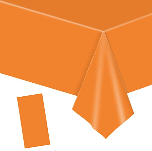 YAAVAAW 137x274cm Orange Plastic Table Cloth Table Cover,2pcs Orange Party Table Cloths Halloween Tablecover Table Decoration,Tablecloth Party for Kids Birthday,BBQ,Picnic,Thanksgiving,Halloween