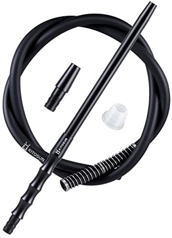 Manguera de Cachimba Shisha con Boquilla - Kitosun D-Hose Accesorios Shisha 33,5 cm mango de aluminio extraíble | Tubo de Silicona de 1,5 M | Adaptador y Junta | Resorte y Hookah Arandela (Negro)