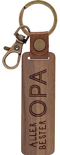 GRUSS & CO Schlüsselanhänger Holz Motiv Opa | Anhänger aus Walnussholz mit Gravur Allerbester Opa, inkl. Karabiner | 48344