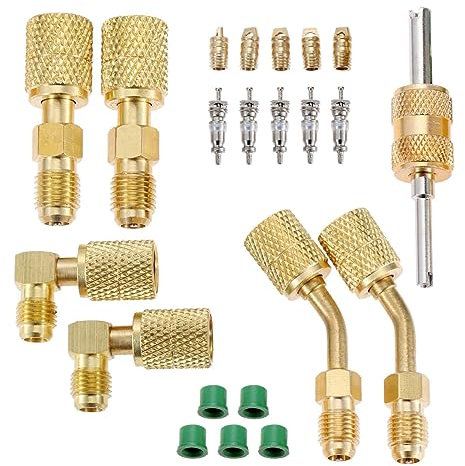 R410A Adapter Kit, Mini Split Vacuum Pump Kit 410A Refrigerant for R410A Mini Split Air Conditioner, Mini Split Adapter 5/16 to 1/4 Coupler R410A Refrigerant Hose Adapter Connector Valve Core Remover