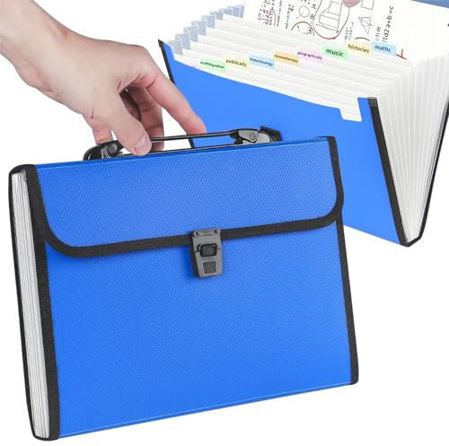 GSIUN Dokumentenmappe A4 Fächermappe, Ordnungsmappe Blau, Clip TascheHandtasche Organza Tasche, Erweiterbar 13 Fächern Document Organizer, für Zuhause oder Büro Dokumente Dokumenten Organizer