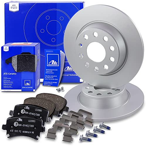 ATE Bremsenset Hinterachse inkl. Bremsscheiben hinten Ø 282 mm voll und Ceramic Bremsbeläge hinten Kompatibel mit AUDI A3, SEAT ALTEA, LEON, SKODA OCTAVIA, SUPERB, YETI, VW EOS, GOLF, JETTA, TOURAN
