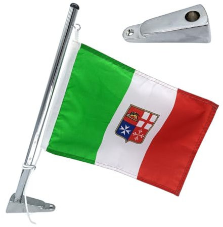 Shop SoftAir Asta Portabandiera Porta Bandiera Inox Inossidabile 35 o 50 cm con Staffa o per Pulpito per Imbarcazioni Barca Yacht Bandiera Italiana Inclusa (con Staffa di Fissaggio, 35cm)